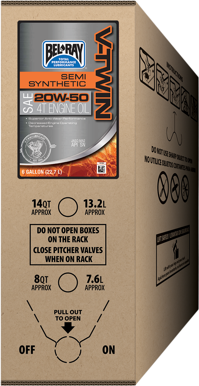 BEL-RAY V-Twin Semi-Synthetic Oil - 20W-50 - 6 U.S. gal. 301389150033