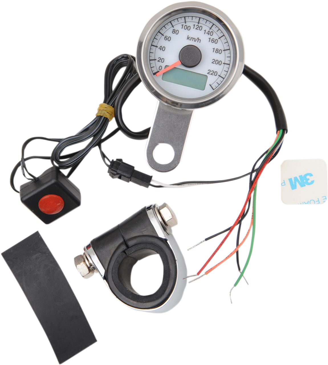 DRAG SPECIALTIES 1.87" KM/H Programmable Mini Electronic Speedometer with Odometer/Tripmeter - Polished - White Face 21-6899AWDS